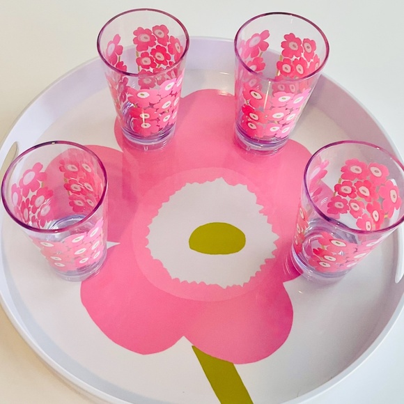 Marimekko Unikko Large Pink and White Serving Tray and matching Cup Set NWT - Picture 6 of 16